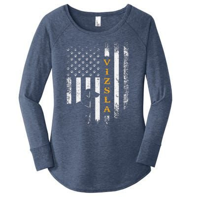 Vintage USA Vizsla Dog Silhouette American Flag Funny Gift Women's Perfect Tri Tunic Long Sleeve Shirt