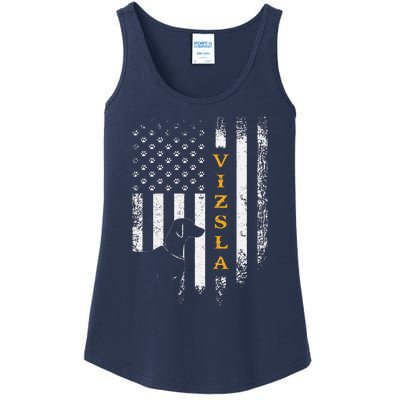 Vintage USA Vizsla Dog Silhouette American Flag Funny Gift Ladies Essential Tank