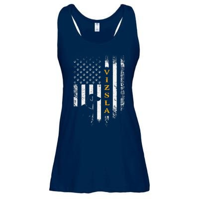 Vintage USA Vizsla Dog Silhouette American Flag Funny Gift Ladies Essential Flowy Tank