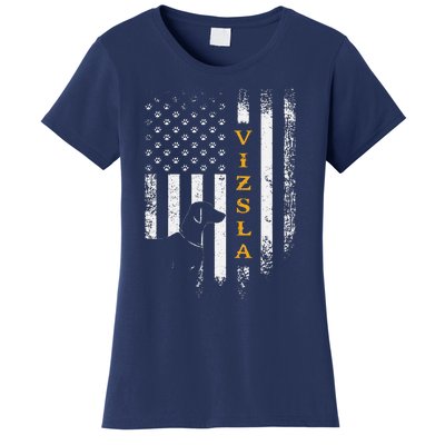 Vintage USA Vizsla Dog Silhouette American Flag Funny Gift Women's T-Shirt