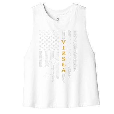 Vintage USA Vizsla Dog Silhouette American Flag Funny Gift Women's Racerback Cropped Tank