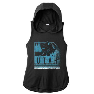 Vintage Utah Winter Snow Mountains Ski Lift Ut Ladies PosiCharge Tri-Blend Wicking Draft Hoodie Tank