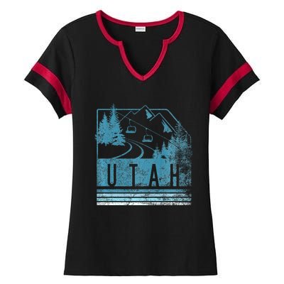 Vintage Utah Winter Snow Mountains Ski Lift Ut Ladies Halftime Notch Neck Tee