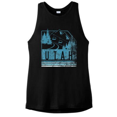 Vintage Utah Winter Snow Mountains Ski Lift Ut Ladies PosiCharge Tri-Blend Wicking Tank