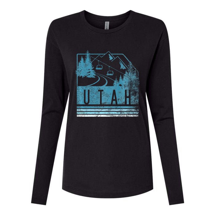 Vintage Utah Winter Snow Mountains Ski Lift Ut Womens Cotton Relaxed Long Sleeve T-Shirt