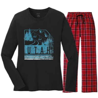 Vintage Utah Winter Snow Mountains Ski Lift Ut Women's Long Sleeve Flannel Pajama Set 