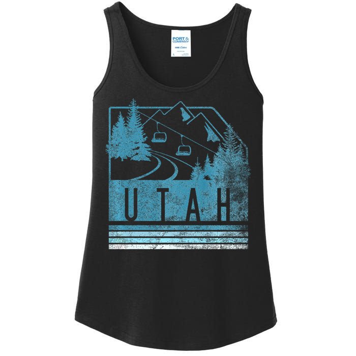 Vintage Utah Winter Snow Mountains Ski Lift Ut Ladies Essential Tank