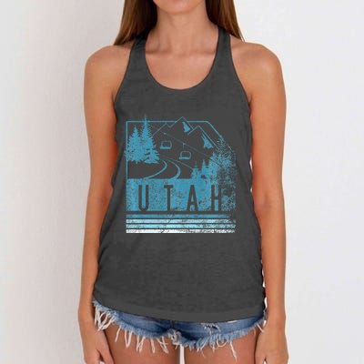 Vintage Utah Winter Snow Mountains Ski Lift Ut Women's Knotted Racerback Tank