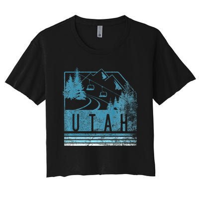 Vintage Utah Winter Snow Mountains Ski Lift Ut Women's Crop Top Tee