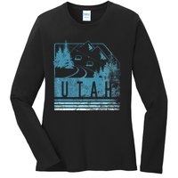 Vintage Utah Winter Snow Mountains Ski Lift Ut Ladies Long Sleeve Shirt