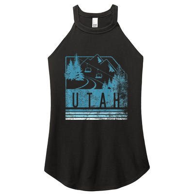 Vintage Utah Winter Snow Mountains Ski Lift Ut Women's Perfect Tri Rocker Tank