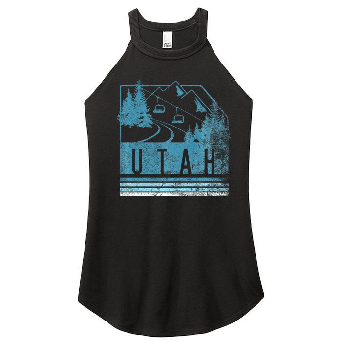 Vintage Utah Winter Snow Mountains Ski Lift Ut Women's Perfect Tri Rocker Tank