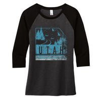 Vintage Utah Winter Snow Mountains Ski Lift Ut Women's Tri-Blend 3/4-Sleeve Raglan Shirt