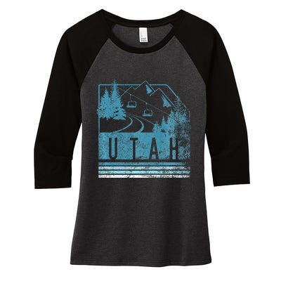 Vintage Utah Winter Snow Mountains Ski Lift Ut Women's Tri-Blend 3/4-Sleeve Raglan Shirt