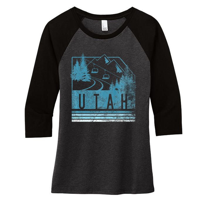 Vintage Utah Winter Snow Mountains Ski Lift Ut Women's Tri-Blend 3/4-Sleeve Raglan Shirt