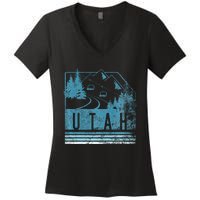 Vintage Utah Winter Snow Mountains Ski Lift Ut Women's V-Neck T-Shirt