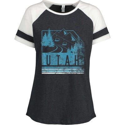 Vintage Utah Winter Snow Mountains Ski Lift Ut Enza Ladies Jersey Colorblock Tee