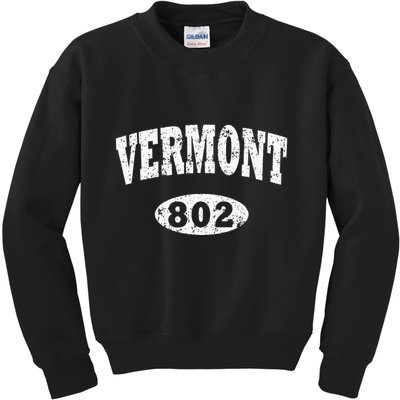 Vermont . Vintage Area Code 802 Kids Sweatshirt