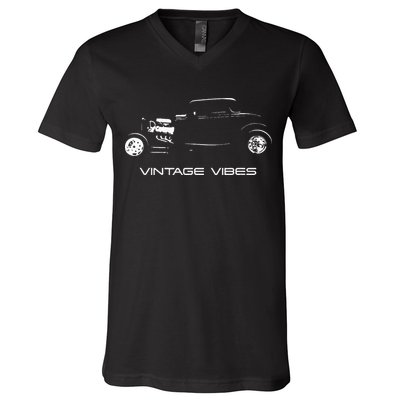 Vintage Vibes Automotive Nostalgia Classic Hotrod Car V-Neck T-Shirt