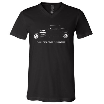 Vintage Vibes Automotive Nostalgia Classic Hotrod Car V-Neck T-Shirt