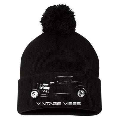 Vintage Vibes Automotive Nostalgia Classic Hotrod Car Pom Pom 12in Knit Beanie
