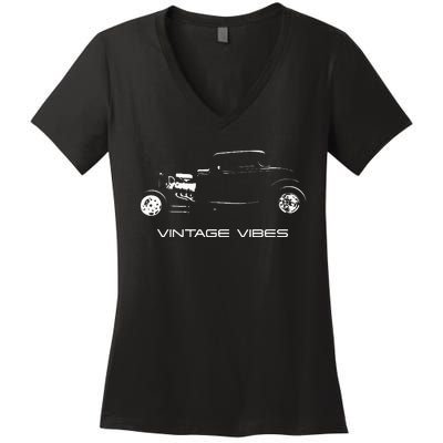 Vintage Vibes Automotive Nostalgia Classic Hotrod Car Women's V-Neck T-Shirt