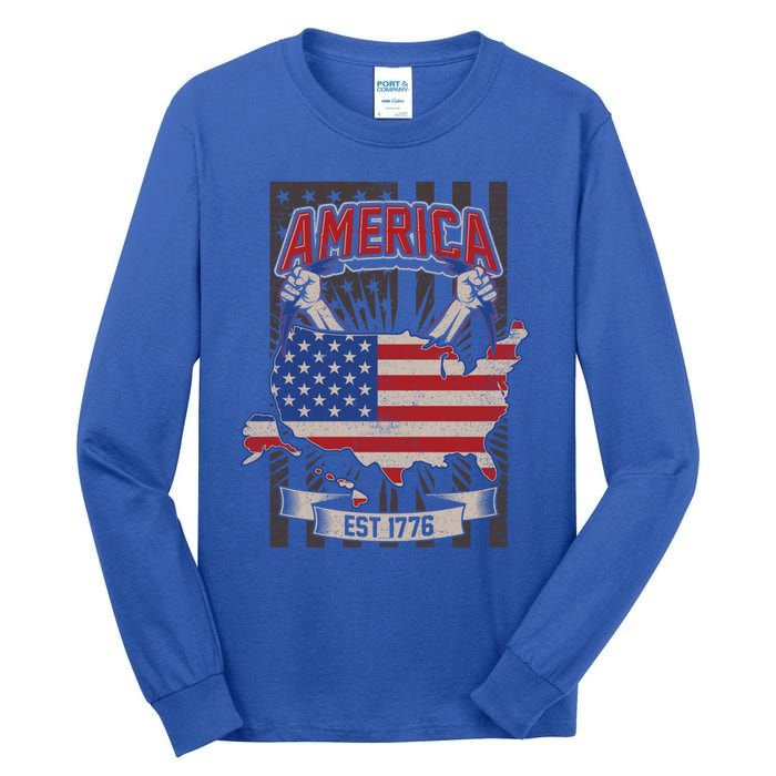 Vintage Veteran's Army American Us Flag America Since 1776 Funny Gift Tall Long Sleeve T-Shirt