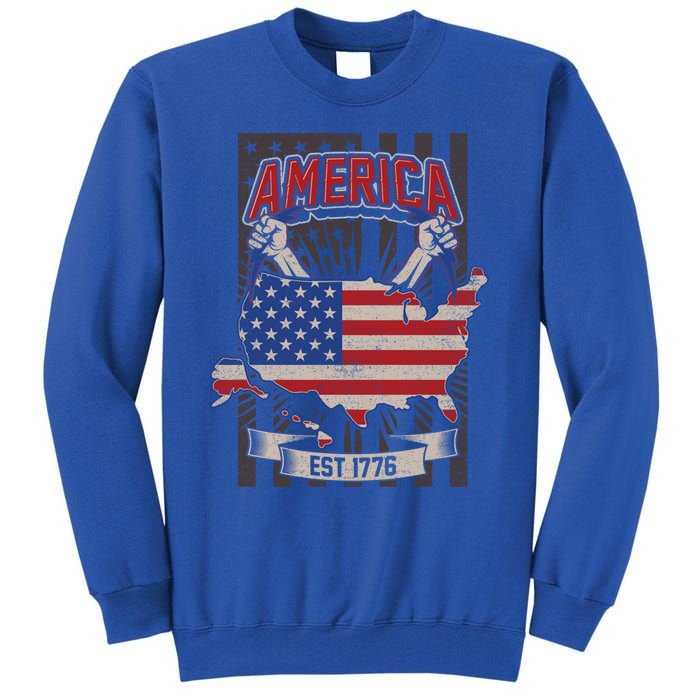 Vintage Veteran's Army American Us Flag America Since 1776 Funny Gift Tall Sweatshirt