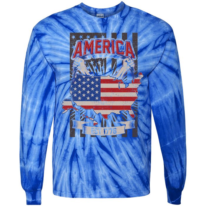 Vintage Veteran's Army American Us Flag America Since 1776 Funny Gift Tie-Dye Long Sleeve Shirt