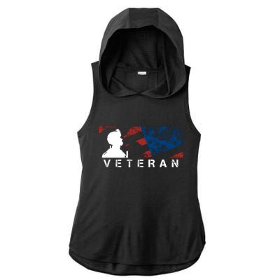 Veteran Vintage American Flag, Veterans Day Ladies PosiCharge Tri-Blend Wicking Draft Hoodie Tank