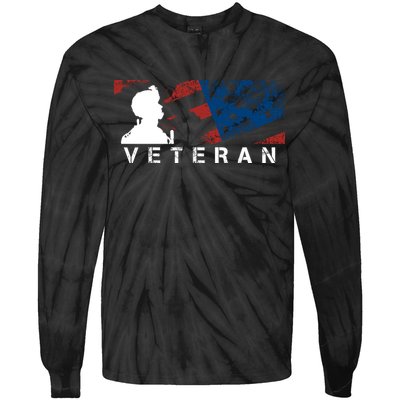 Veteran Vintage American Flag, Veterans Day Tie-Dye Long Sleeve Shirt