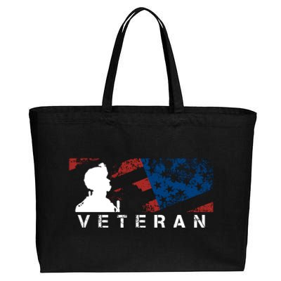 Veteran Vintage American Flag, Veterans Day Cotton Canvas Jumbo Tote