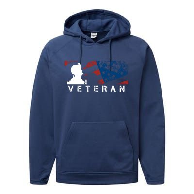 Veteran Vintage American Flag, Veterans Day Performance Fleece Hoodie