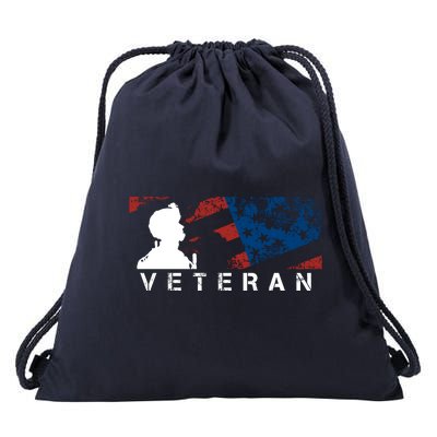 Veteran Vintage American Flag, Veterans Day Drawstring Bag