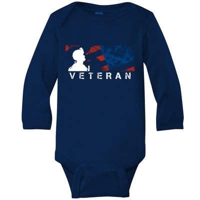 Veteran Vintage American Flag, Veterans Day Baby Long Sleeve Bodysuit