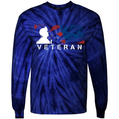 Veteran Vintage American Flag, Veterans Day Tie-Dye Long Sleeve Shirt