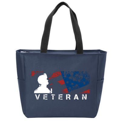 Veteran Vintage American Flag, Veterans Day Zip Tote Bag