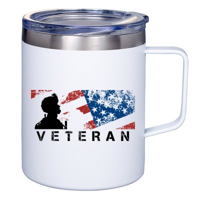 Veteran Vintage American Flag, Veterans Day 12oz Stainless Steel Coffee Mug