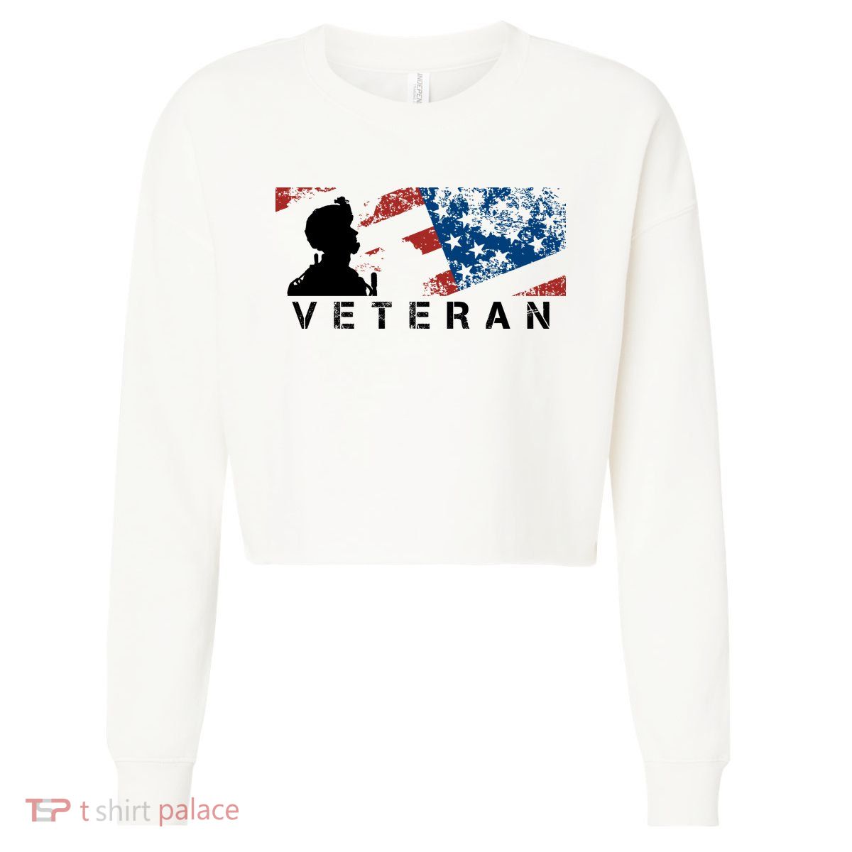 Veteran Vintage American Flag, Veterans Day Cropped Pullover Crew