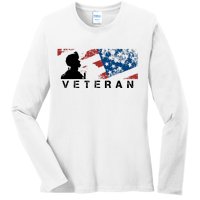 Veteran Vintage American Flag, Veterans Day Ladies Long Sleeve Shirt