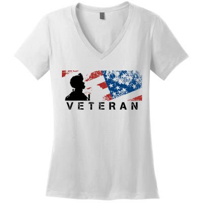Veteran Vintage American Flag, Veterans Day Women's V-Neck T-Shirt