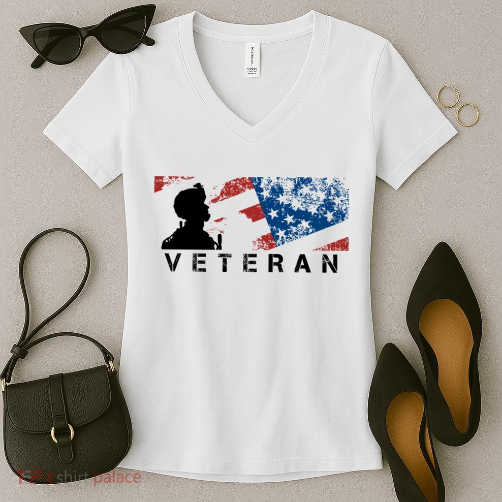 Veteran Vintage American Flag, Veterans Day Women's V-Neck T-Shirt