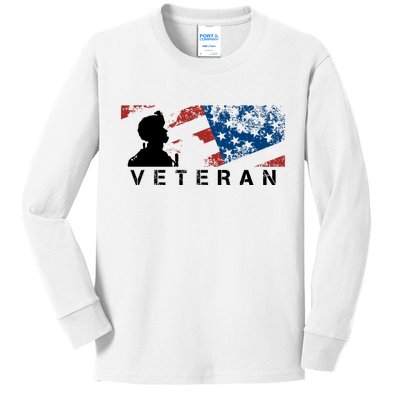 Veteran Vintage American Flag, Veterans Day Kids Long Sleeve Shirt