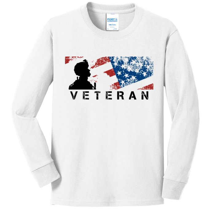 Veteran Vintage American Flag, Veterans Day Kids Long Sleeve Shirt