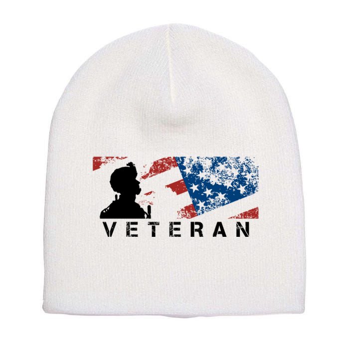 Veteran Vintage American Flag, Veterans Day Short Acrylic Beanie