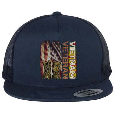 Vietnam Veteran America Flag Us Veterans Day Gift Flat Bill Trucker Hat