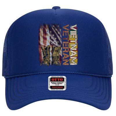 Vietnam Veteran America Flag Us Veterans Day Gift High Crown Mesh Back Trucker Hat