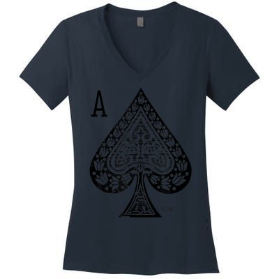 Vintage Victorian Ace Of Spades Poker Women's V-Neck T-Shirt