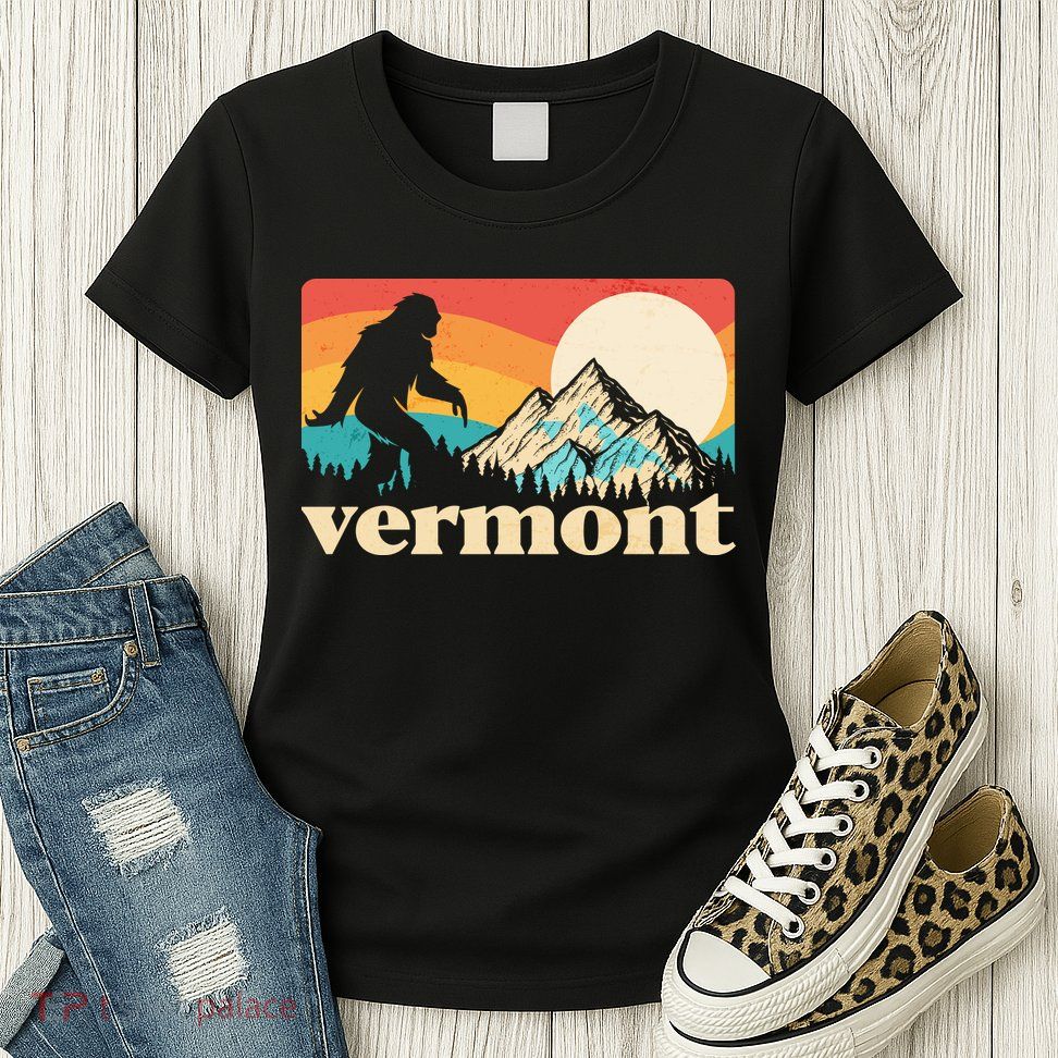 Vintage Vermont Bigfoot Sasquatch Wilderness Womens T-Shirt