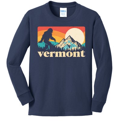 Vintage Vermont Bigfoot Sasquatch Wilderness Kids Long Sleeve Shirt